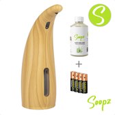 Urban Wood Comfort SET - Distributeur de savon automatique - Avec savon Soopz Aloë Vera - Avec piles - No contact - Bois de chêne - Distributeur de savon avec capteur - 300ml - Distributeur de savon