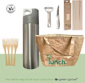 green-goose® Picknick Tas M met Inhoud | Tyvek Thermo Lunchtas | Bio-Based Schilmes en Dunschiller | 8 Herbruikbare Bamboe Rietjes | Tyvek Koeltas | Duurzaam | Biologisch Afbreekbaar