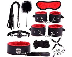 Toys Hub® Luxe BDSM Set voor Koppels - Bondage - Oogmasker – Zweep – Tepelklemmen - BDSM Extreme – Sex Toys Couples – Verstelbaar - Premium Opbergtas