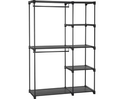 garderobe, vrijstaande garderobe, opvouwbaar, kapstok met kledingstokken, kapstok, opbergruimte, kleedkamer, slaapkamer, stevig, 112 x 43 x 165 cm, zwart RYG24BK
