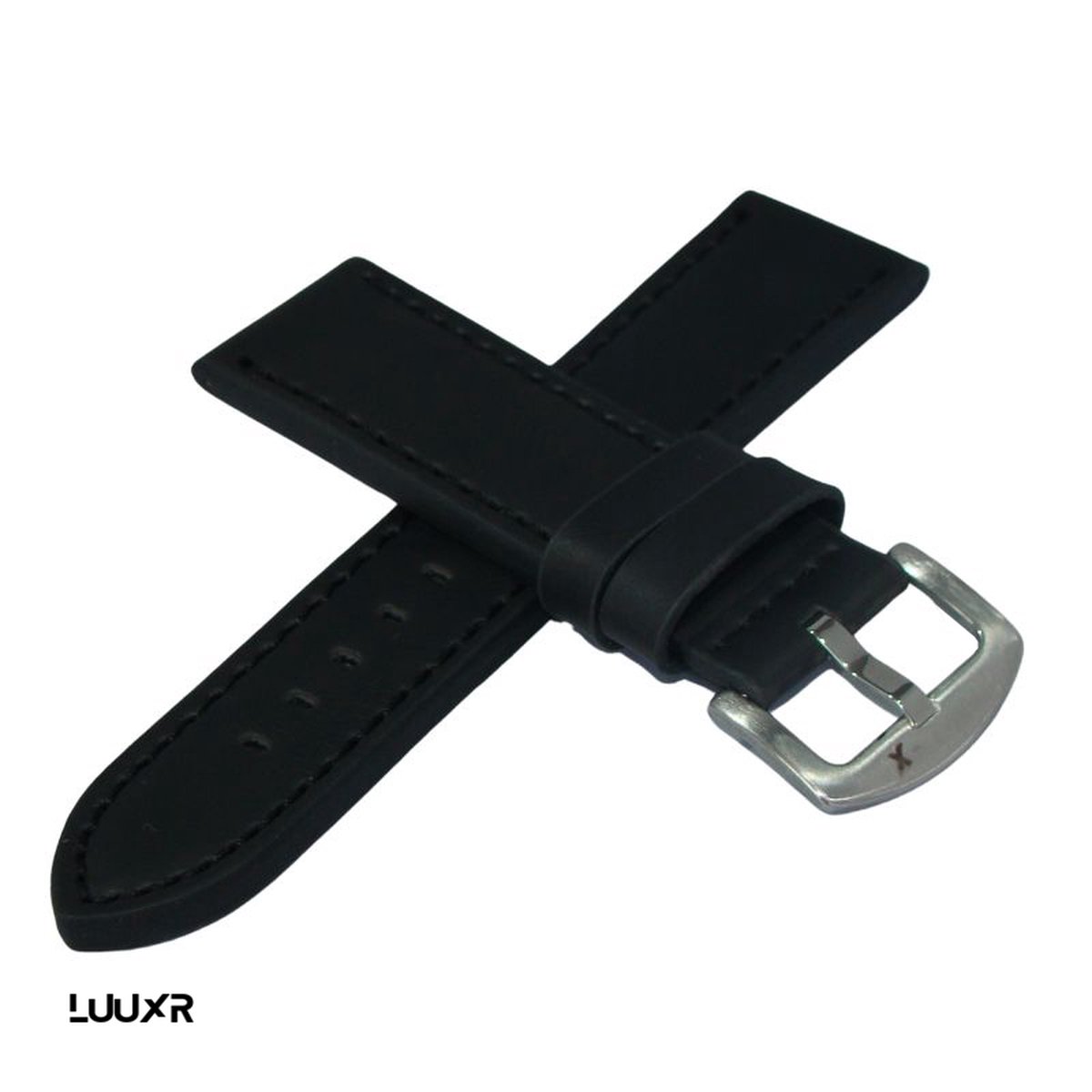 Horlogebandje heren - 24mm - Zwart leder - Full Black - LuuXr