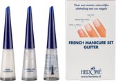 Herome French Manicure Set Glitter - Complete Set in 3 stappen een French Manicure - Met een Glitter kleurlak, een Witte Nagellak voor de Nagelranden en een Top Coat - 3x10ml.