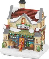Kerstdorp kersthuisjes speelgoedwinkel met verlichting 9 x 11 x 12,5 cm - Kerstversiering/kerstdecoratie