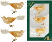 6x stuks luxe glazen decoratie vogels op clip goud 11 cm - Decoratievogeltjes - Kerstboomversiering