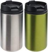 Set de 2x Thermos/Tasses chauffantes argent et vert 290 ml - Gobelets isothermes