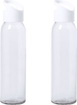 4x Stuks glazen waterfles/drinkfles transparant met schroefdop met handvat 470 ml - Sportfles - Bidon