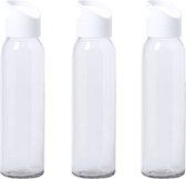 3x Stuks glazen waterfles/drinkfles transparant met schroefdop met handvat 470 ml - Sportfles - Bidon