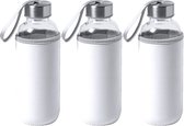 3x Stuks glazen waterfles/drinkfles met witte softshell bescherm hoes 420 ml - Sportfles - Bidon