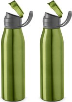4x Stuks aluminium waterfles/drinkfles groen met klepdop en handvat 650 ml - Sportfles - Bidon