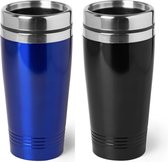 Set de 2x pièces Tasses chauffantes / tasses de maintien au chaud métallisé noir et bleu 450 ml