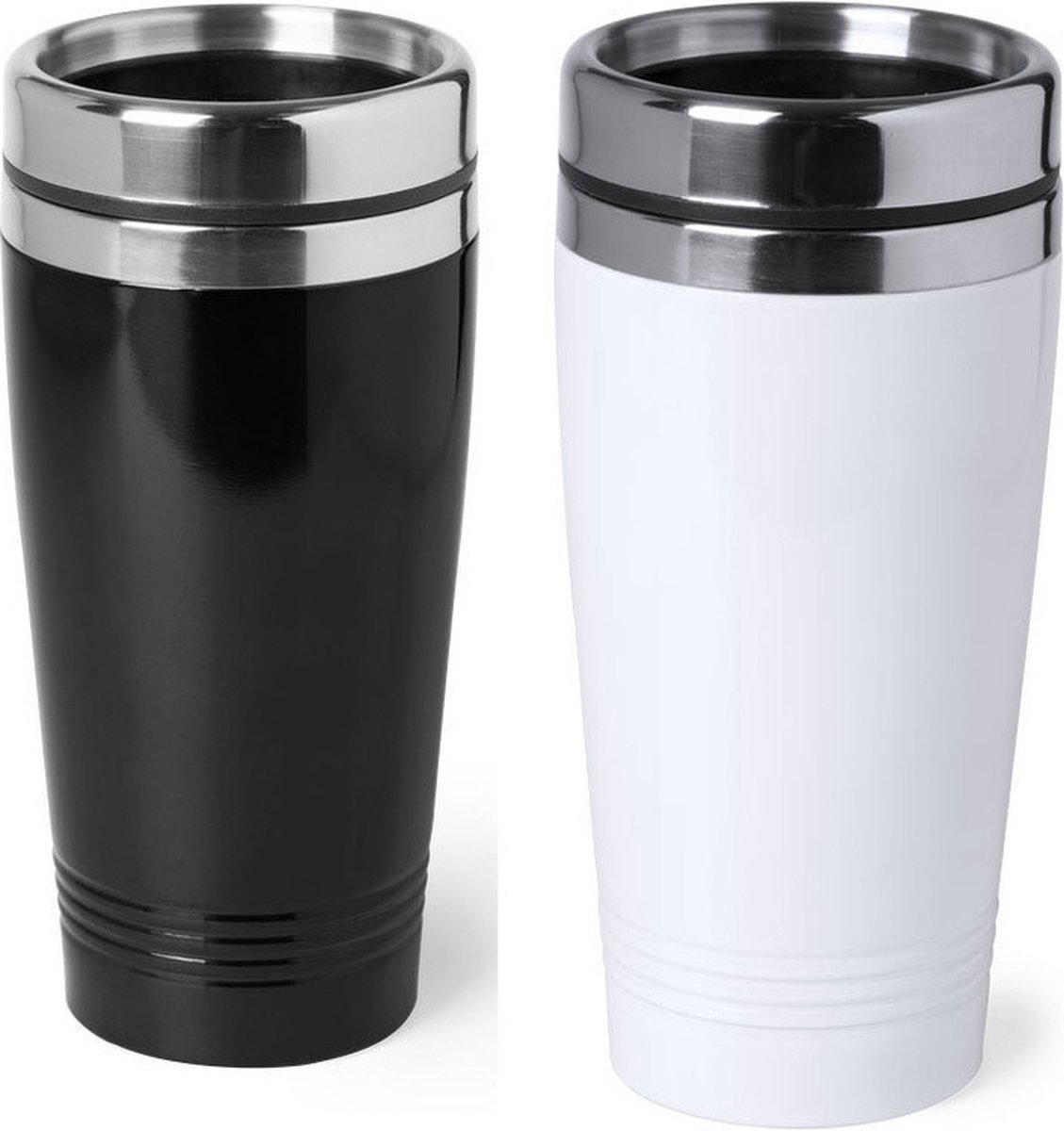 Set van 2x stuks Warmhoudbekers/warm houd bekers metallic zwart en wit 450 ml