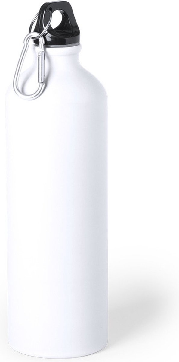 Aluminium waterfles/drinkfles wit met schroefdop en karabijnhaak 800 ml - Sportfles - Bidon