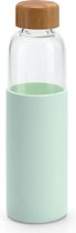 Glazen waterfles/drinkfles met mint groene siliconen bescherm hoes 600 ml - Sportfles - Bidon