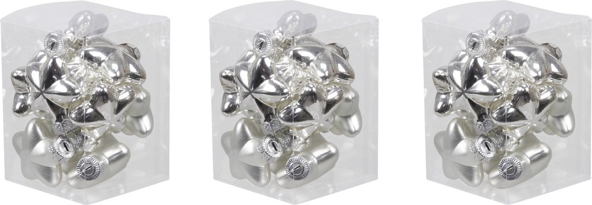 Othmar Decorations 36x Sterretjes kersthangers/kerstballen zilver van glas - 4 cm - mat/glans - Kerstboomversiering
