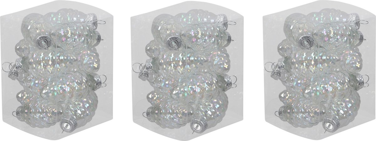Othmar Decorations 36x Dennenappel kersthangers/kerstballen transparant parelmoer van glas - 6 cm - mat/glans - Kerstboomversiering