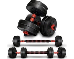 Luxari - 3-in-1 Pro Set - Dumbbell & Halterset in 1 - 20 KG - Verstelbaar - Complete Thuisgym Oplossing – Zwart/Rood