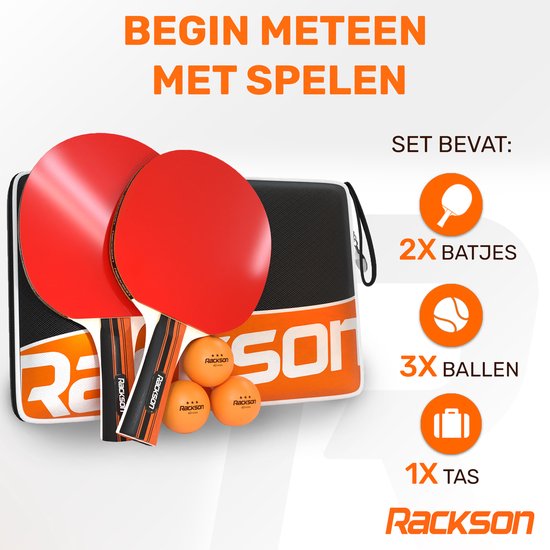 RACKSON Professionele Tafeltennis Set voor 2 Spelers - Tafeltennis Set - Tafeltennis Batjes - Pingpong Set - Pingpong Batjes