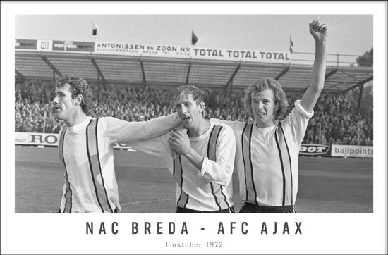 Walljar - Poster Ajax met lijst - Voetbal - Amsterdam - Eredivisie - Zwart wit - NAC Breda - AFC Ajax '72 - 13 x 18 cm - Zwart wit poster met lijst