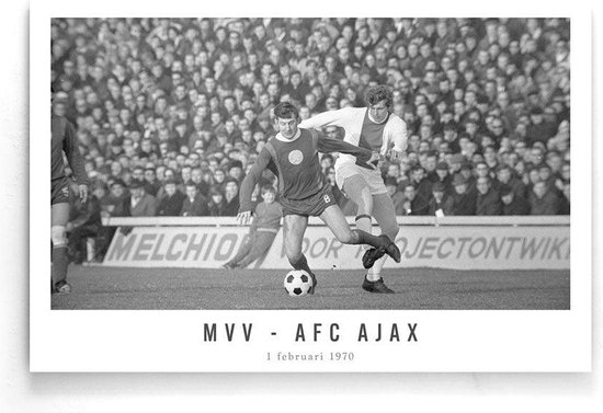 Walljar - Poster Ajax - Voetbal - Amsterdam - Eredivisie - Zwart wit - MVV - AFC Ajax '70 - 20 x 30 cm - Zwart wit poster