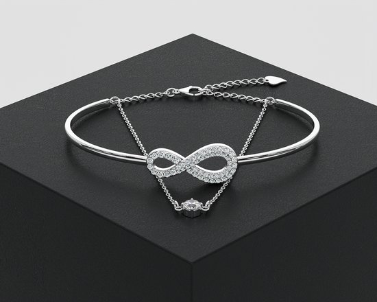 Hart & infinity Armband Zilver met Zirkonia's 45 CM - Juwelier Emo