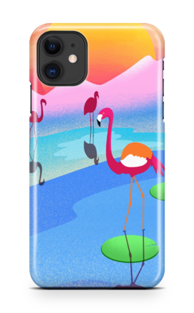 Telefoonhoesje geschikt voor Apple iPhone 11 - Premium Hardcase - Dun en glanzend - Dierencollectie - Flamin' Flamingos - Blauw