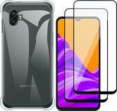Hoesje geschikt voor Samsung Galaxy Xcover 2 Pro - Anti Shock Proof Siliconen Back Cover Case Hoes Transparant - 2x Full Tempered Glass Screenprotector
