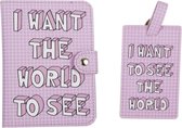paspoort hoesje I Want to see the World met bagagelabel
