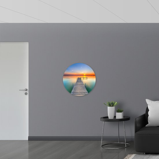 WallClassics - Dibond Wall Circle - Jetée dans l' Water au coucher du soleil - Photo 70x70 cm sur Aluminium Wall Circle (avec système d'accrochage)