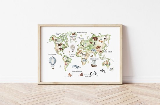 Toile Carte du Monde Enfant Animaux Amusants