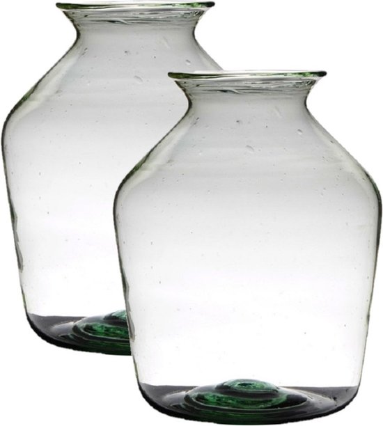 2x stuks transparante luxe grote stijlvolle vaas/vazen van gerecycled glas 40 x 29 cm - Bloemen/boeketten vaas voor binnen gebruik