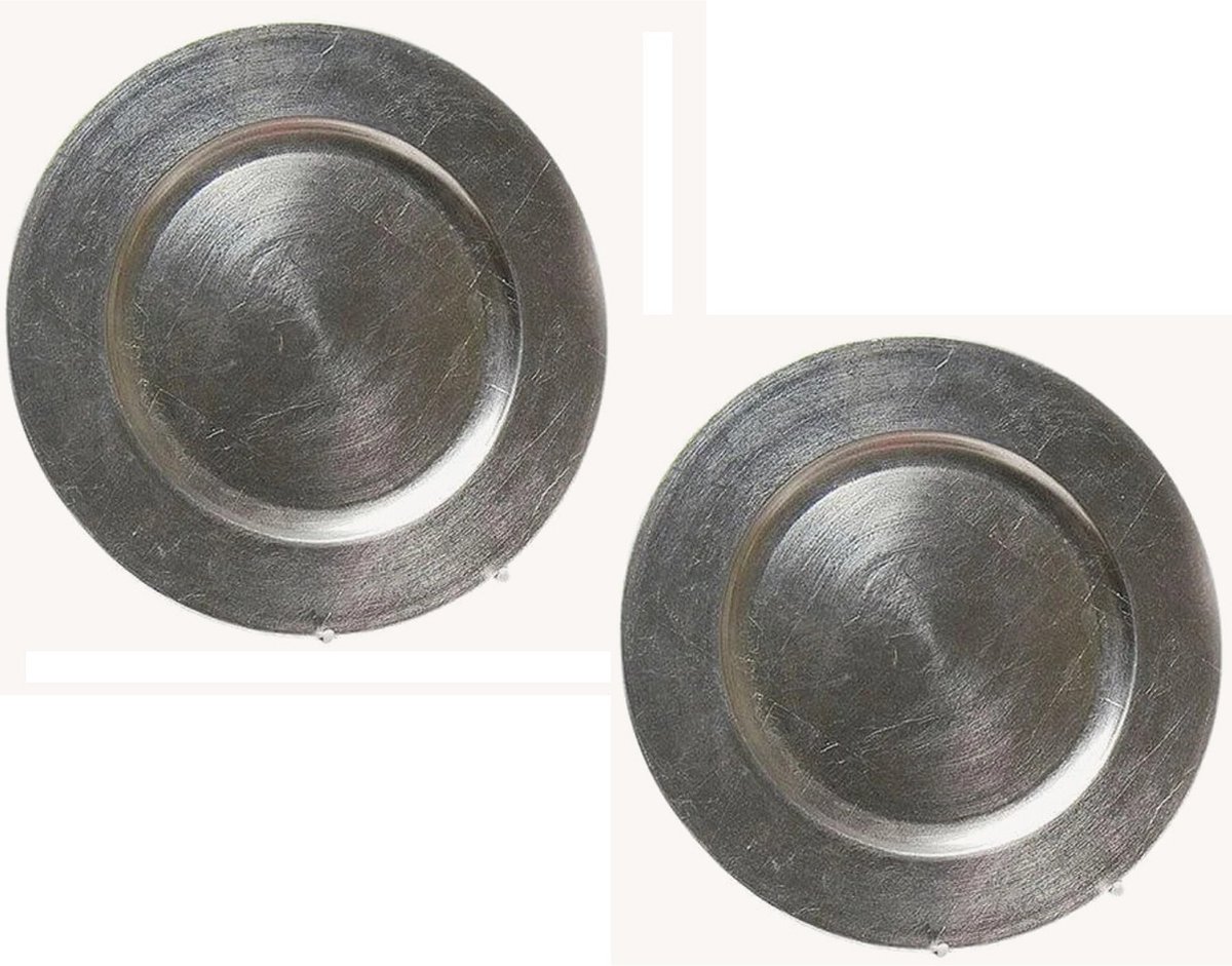 Set van 6x stuks ronde diner onderborden - zilver - van kunststof - Dia 33 cm