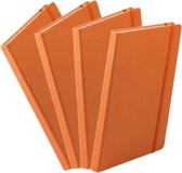 Set van 4x stuks luxe schriften/notitieboekje oranje met elastiek A5 formaat - blanco paginas - opschrijfboekjes - 100 paginas