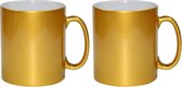 2x gouden koffie/ thee mokken 330 ml - geschikt voor sublimatie drukken - Gouden onbedrukte cadeau koffiemok/ theemok