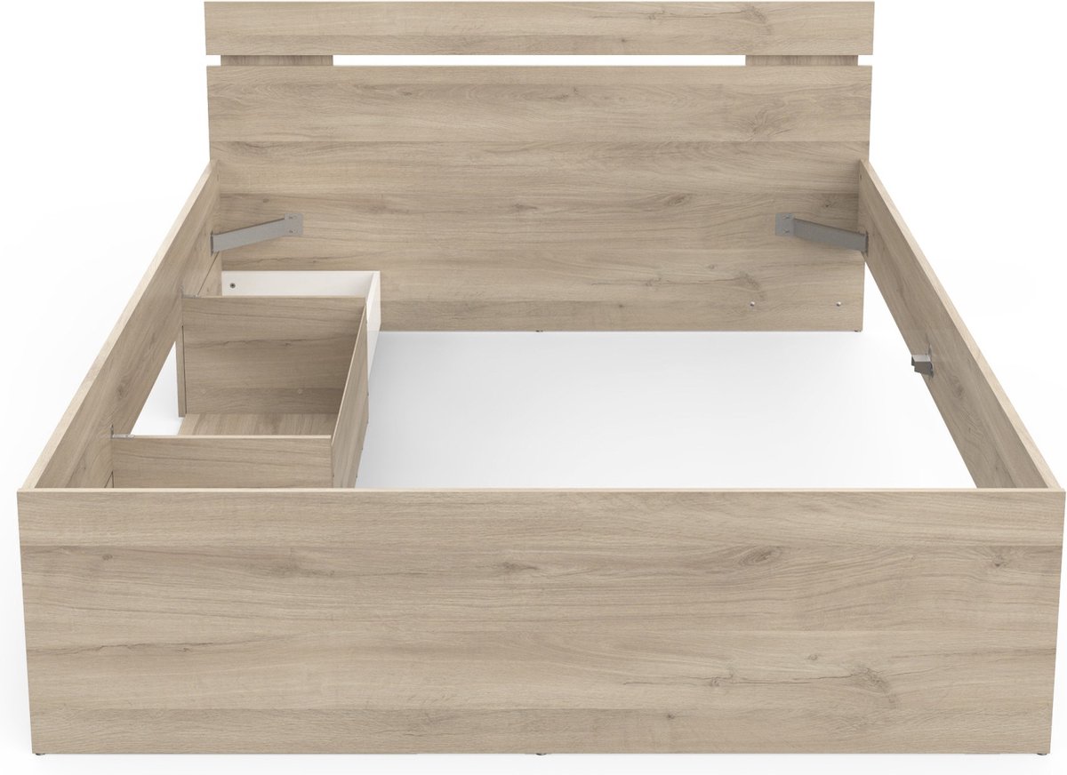 Belfurn-Bedkader Michigan eik van 140x200 met 2 lades en een open vak