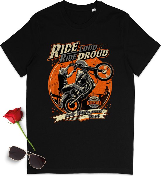 T shirt biker motor print - Heren tshirt motorrijder - Dames t-shirt met opdruk - Maten: S t/m 3XL - Kleuren: zwart, khaki en anthracite.