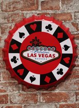 Las Vegas - Wandbord - Wandborden - Metalen wandbord - Retro - Bierdop - Wandbord rond - Bierdopje - Decoratie - Bar - Bar decoratie - 35cm - Cave & Garden