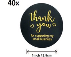 40x Sticker | Sluitsticker Bedrijf / Webshop - Sluitzegel - Thank you For Supporting My Small Business - zwart/goud