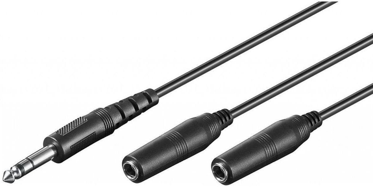6,35mm Jack (m) - 2x 6,35mm Jack (v) stereo audio splitter kabel - 1,2 meter