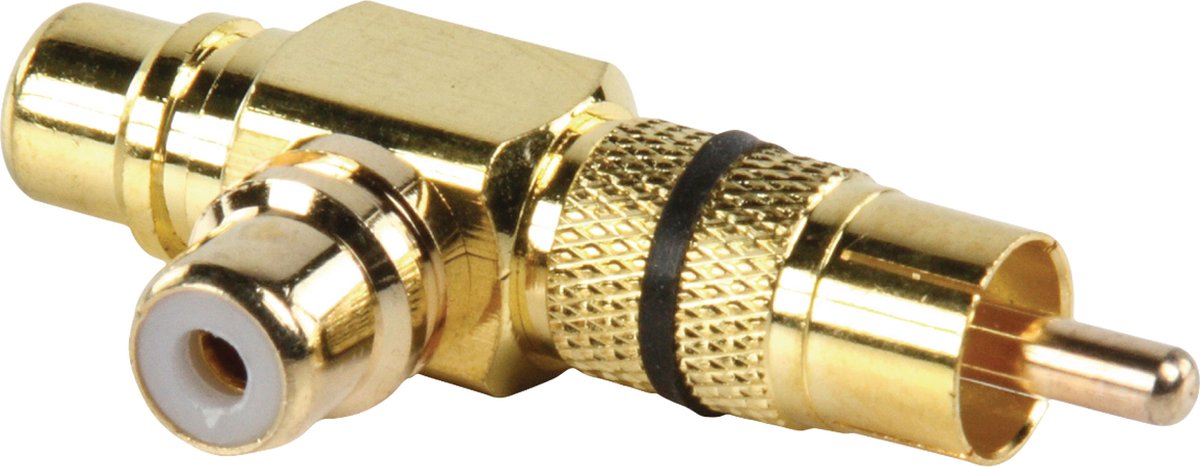 1x Tulp (m) - 2x Tulp (v) audio adapter/splitter - zwart / verguld (metaal)