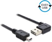 Mini USB naar Easy-USB-A haaks (links/rechts) kabel - USB2.0 - tot 2A / zwart - 3 meter