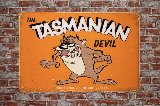 Tasmanian Devil - Metalen wandbord - Wandbord - Mancave - Mancave decoratie - Tekst bord - Bar decoratie - 20x30cm - Decoratie - Wandborden - Metalen borden - Uniek - Cadeau - UV bestendig - Eco vrie
