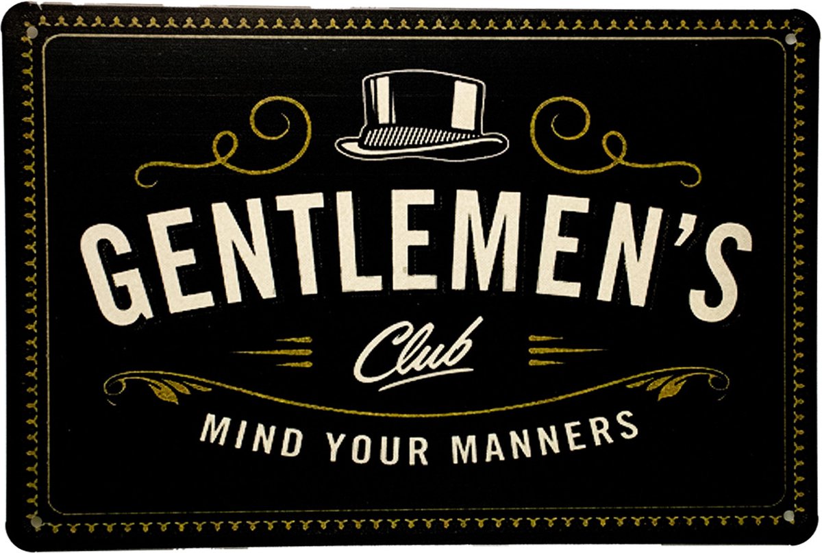Wandbord Gentlemen club - Metalen wandbord - Gentleman - Mancave decoratie - Muurplaat - Tekstborden - Wandborden - Metal signs - 20 x 30 cm