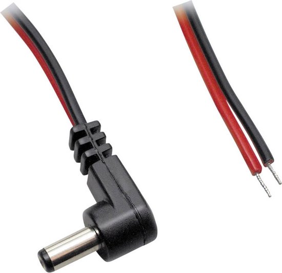 DC plug (m) haaks 5,5 x 2,5mm stroomkabel met open einde - max. 3A / zwart/rood - 0,30 meter