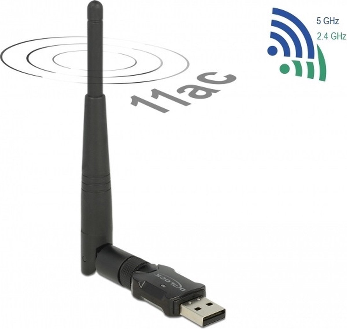 DeLOCK USB-A - WLAN / Wi-Fi dongle met externe antenne - Dual Band AC600 / 600 Mbps