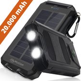 MyMotion® Solar Powerbank 20000 mAh + 3 in 1 Oplaadkabel - Zonne-energie - iPhone en Samsung - 2x USB - Micro-USB - Waterdicht - Zaklamp - Zwart