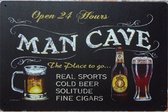 Plaque murale - Mancave 24 Hours - Plaque murale métal - Mancave - Décoration Mancave - Plaque Métal - Décoration bar - Panneau texte - Décoration Décoration - Plaques métalliques - Rétro - Plaques Panneaux muraux - 20 x 20 cm - Cave & Garden