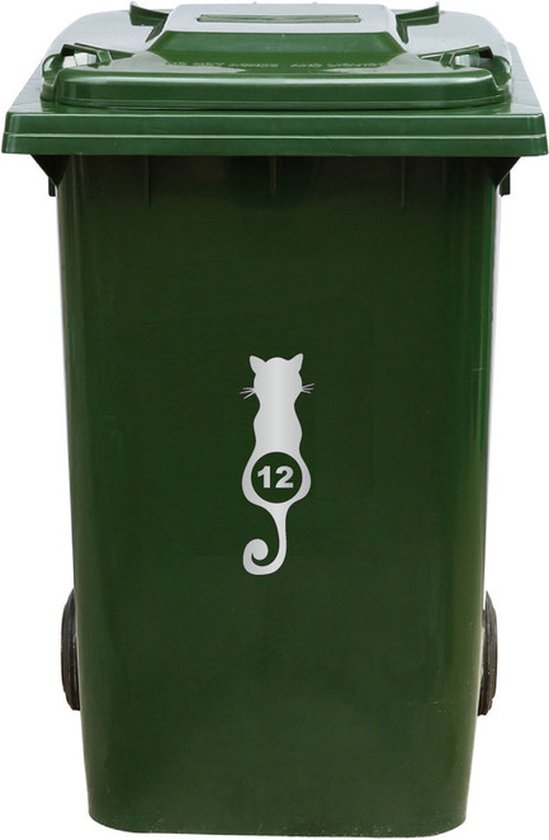 Autocollant Kliko / Autocollant poubelle - Chat - Numéro 12 - 23x8 - Argent