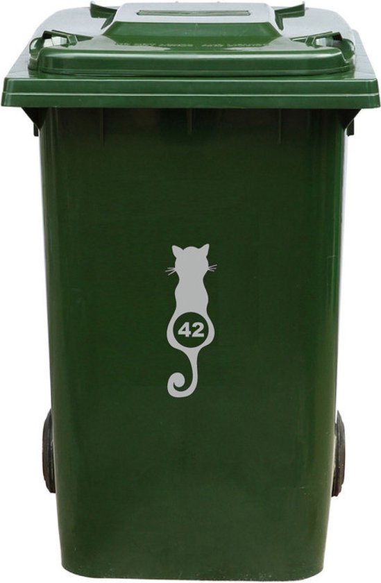 Autocollant Kliko / Autocollant poubelle - Chat - Numéro 42 - 23x8 - Grijs clair