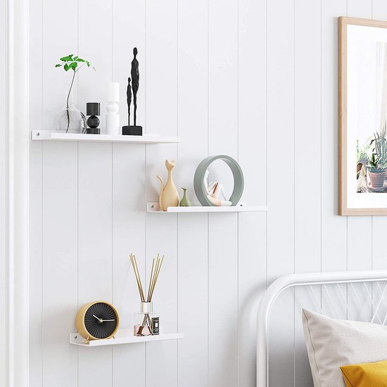 WOLTU Wandrek, hoogglans, zwart, set van 4, zwevende planken, 70 x 22,9 x 3,8 cm, vrij zwevend, galerijdisplay, wanddecoratie voor woonkamer, slaapkamer, keuken, MDF, verborgen ophanging