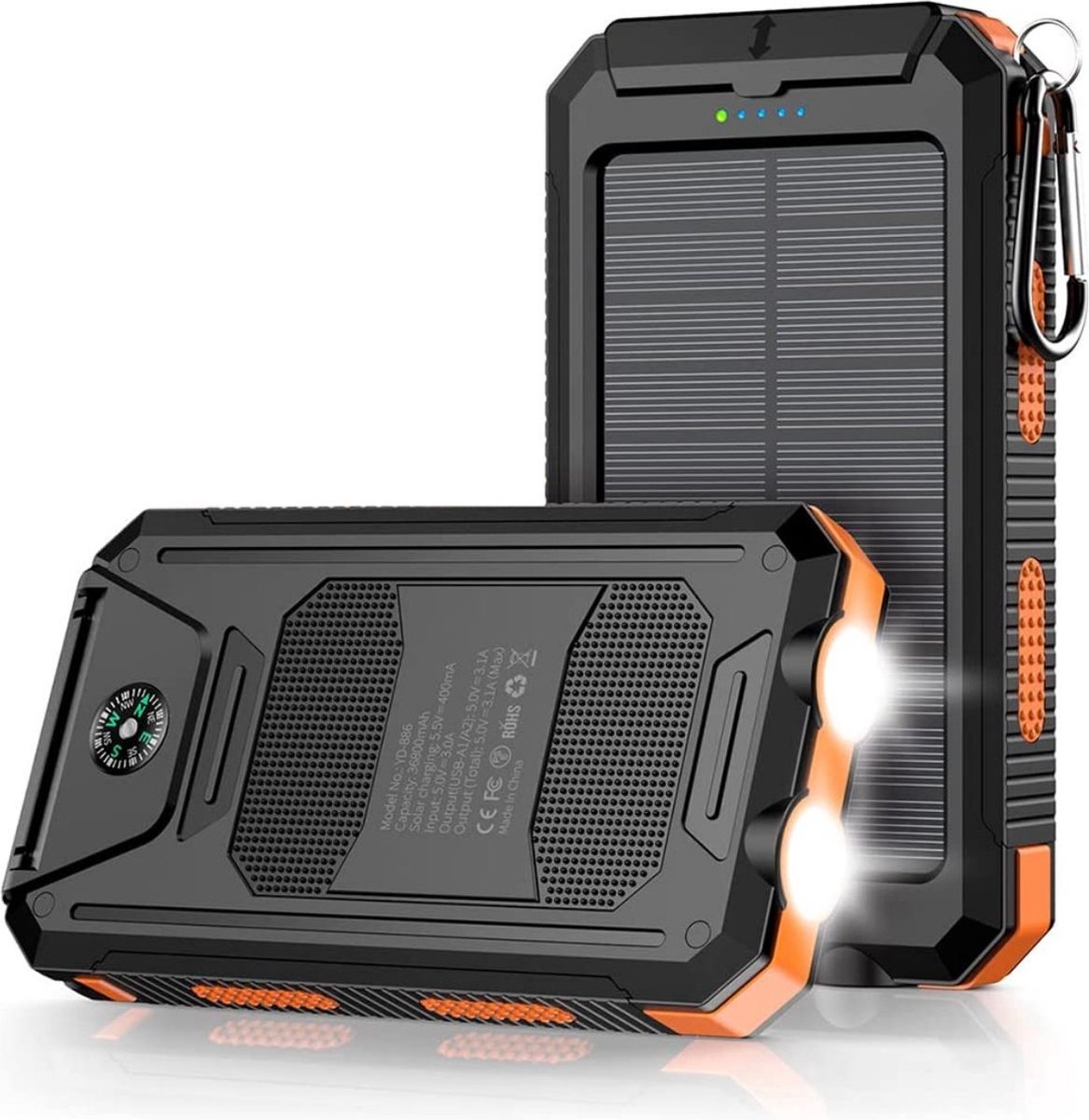 Solar Powerbank 20000mAh - Solar Charger - Waterdicht - iPhone & Samsung - Zonne-energie - 2x USB - Micro USB - Oranje